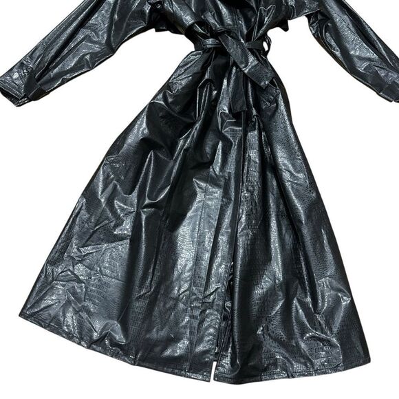 Wippette Ken Sporn Vintage Vinyl Croc Embossed Print Double Breasted Trench Coat - Picture 12 of 13